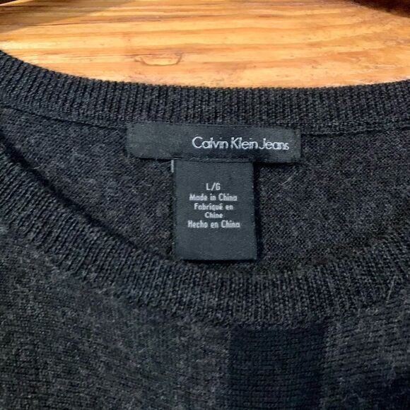 Calvin Klein Monogram Black Sweater Merino Wool Large - Picture 6 of 9